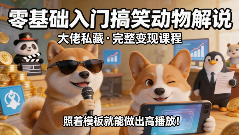 零基础入门搞笑动物解说，大佬私藏完整变现课程，照着模板就能做出高播放-启微空间