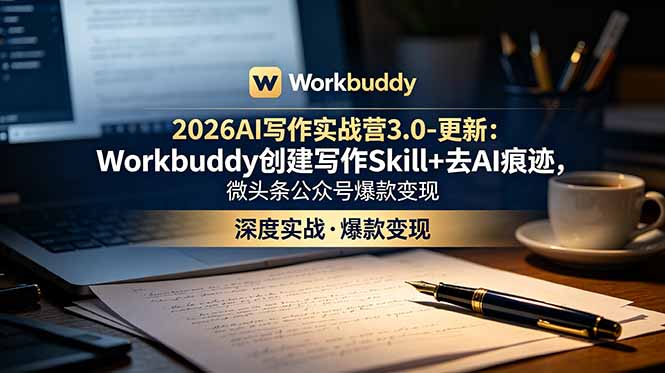 2026AI写作实战营3.0-更新:Workbuddy创建写作Skill+去AI痕迹,微头条公众号爆款变现-启微空间