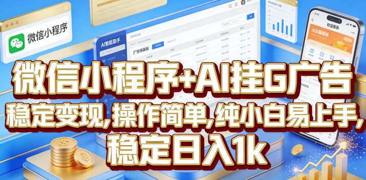 微信小程序+AI挂G广告,稳定变现,操作简单,纯小白易上手,稳定日入1k【揭秘】-opc资源站