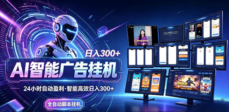 AI智能广告挂G项目，无需人工，单机稳定日入200+，可矩阵放大，24小时不间断刷广告賺收益【揭秘】-极速搞钱云网创