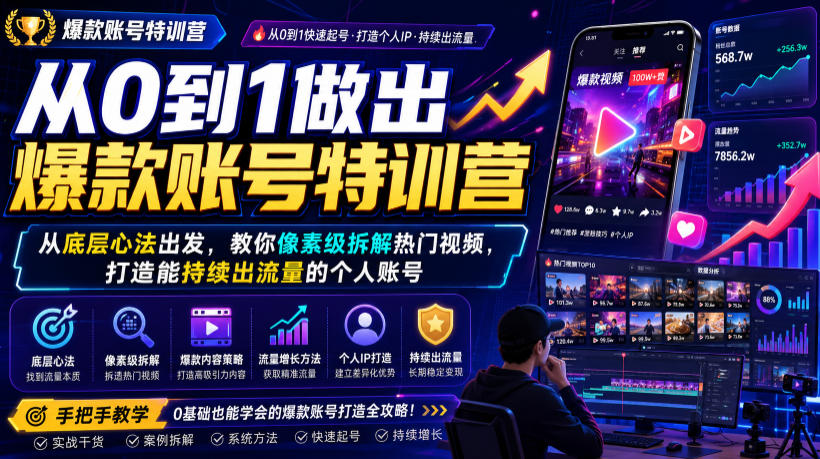 从0到1做出爆款账号特训营，从底层心法出发，教你像素级拆解热门视频，打造能持续出流量的个人账号-小目标云网创