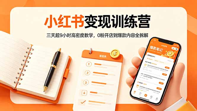 小红书变现训练营：三天超9小时高密度教学，0粉开店到爆款内容全拆解-极速搞钱指南