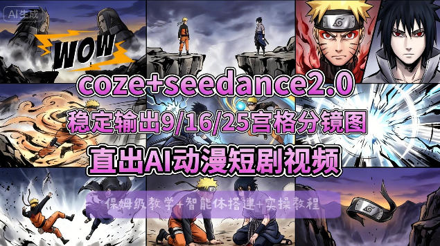 [COZE搭建教学]COZE+即梦Seedance 2.0稳定输出9-16-25宫格分镜图直出AI漫剧视频-小目标云网创