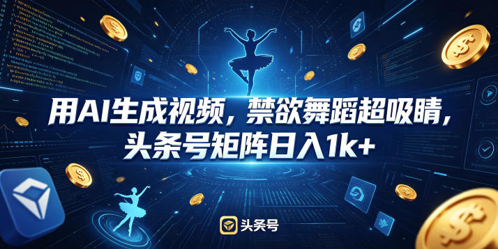 用AI生成视频，禁欲舞蹈超吸睛，头条号矩阵日入1k+-极速搞钱云网创