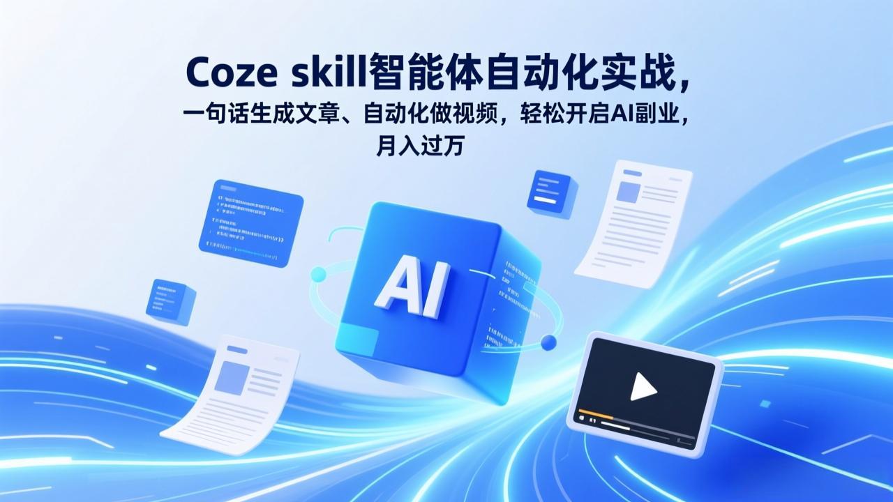 Coze skill智能体自动化实战，一句话生成文章、自动化做视频，轻松开启AI副业，月入过万-小目标云网创