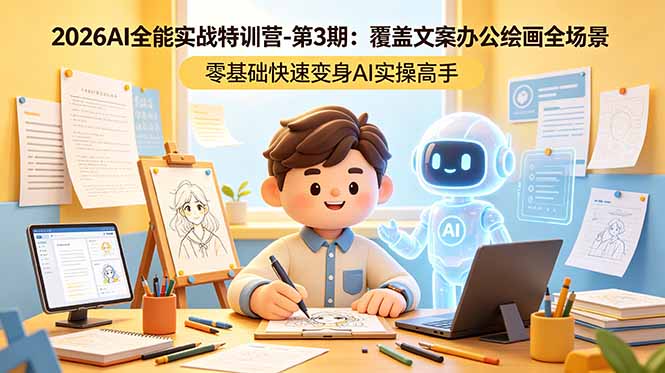 2026AI全能实战特训营-第3期：覆盖文案办公绘画全场景 零基础快速变身AI实操高手-启微空间