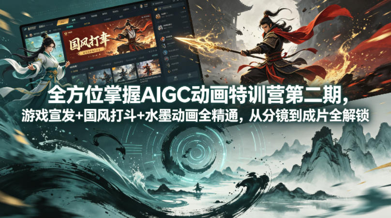 全方位掌握AIGC动画特训营第二期，游戏宣发+国风打斗+水墨动画全精通，从分镜到成片全解锁-小目标云网创