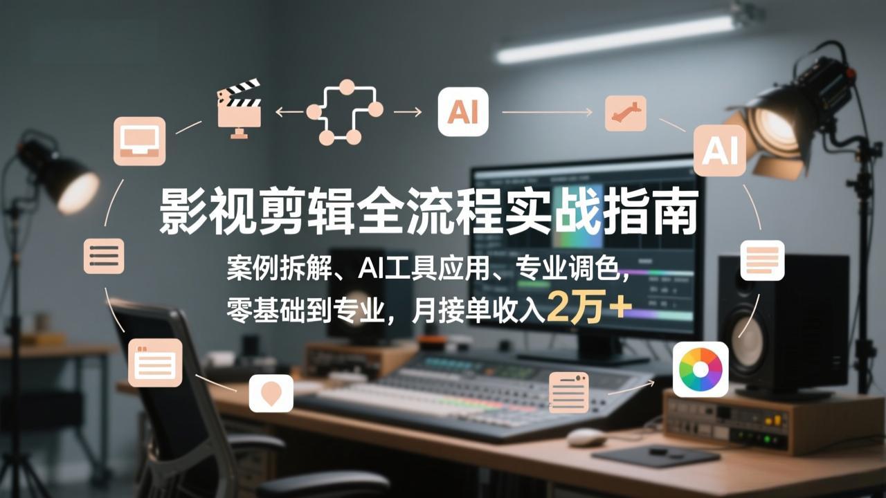 影视剪辑全流程实战指南，案例拆解、AI工具应用、专业调色，零基础到专业，月接单收入2万+-小目标云网创