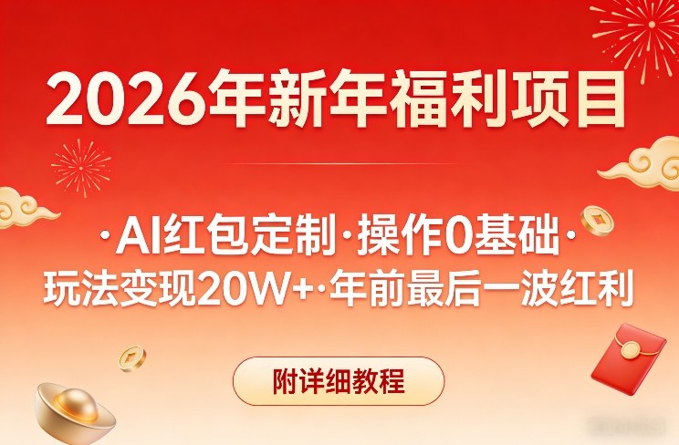 新年福利项目，AI红包定制，操作0基础，玩法变现20W+年前最后一波红利，附详细教程-小目标云网创