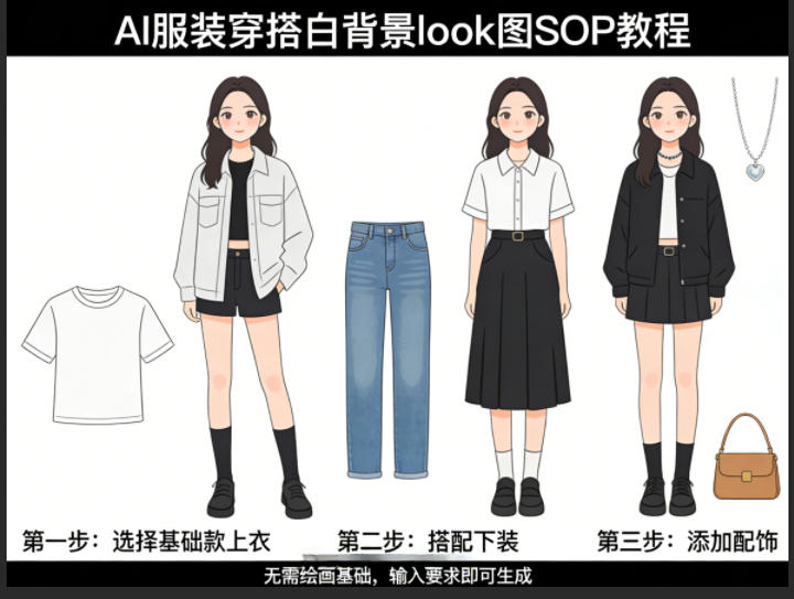 AI服装穿搭白背景look图SOP教程，不用会画画，提几句具体要求，AI就能还你一个奇迹-小目标云网创