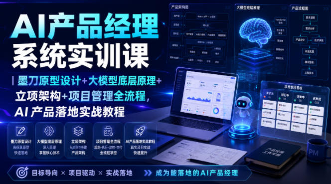 AI产品经理系统实训课｜墨刀原型设计+大模型底层原理+立项架构+项目管理全流程，AI产品落地实战教程-小目标云网创