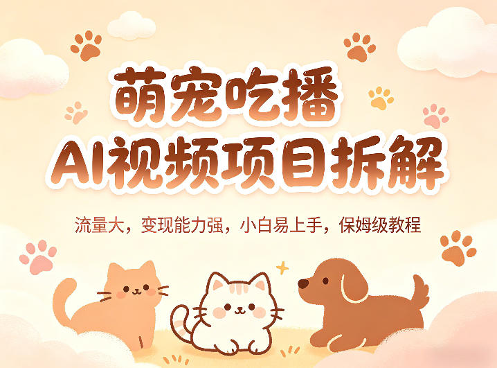 萌宠吃播AI视频项目拆解，流量大，变现能力强，小白易上手，保姆级教程-个创网云网创