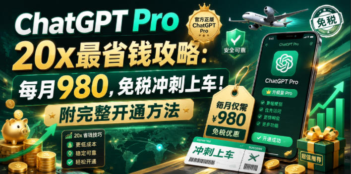 ChatGPT Pro 20x最省钱攻略：每月980，免税冲刺上车！附完整开通方法【文档】-创富资源库云网创