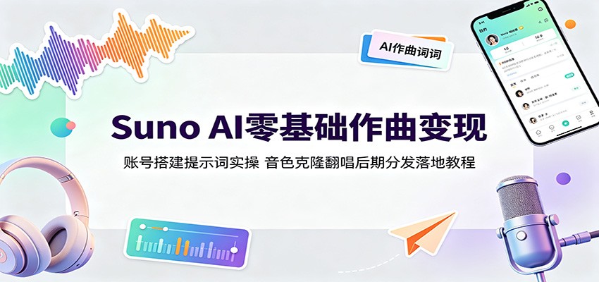 Suno AI零基础作曲变现：账号搭建提示词实操，音色克隆翻唱后期分发落地教程-小目标云网创
