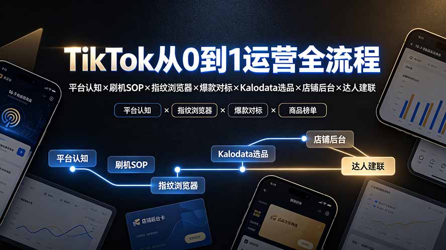 TikTok从0到1运营全流程：平台认知×刷机SOP×指纹浏览器×爆款对标×Kalodata选品×店铺后台×达人建联-小目标云网创