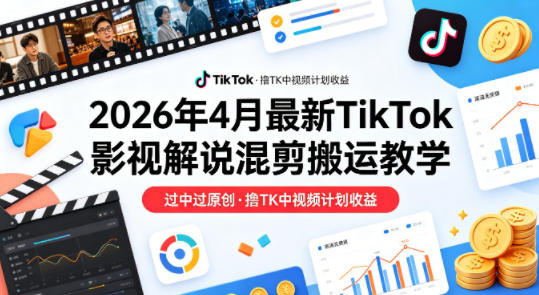 26年4月最新TikTok影视解说混剪搬运教学，过中过原创，撸TK中视频计划收益-小目标云网创