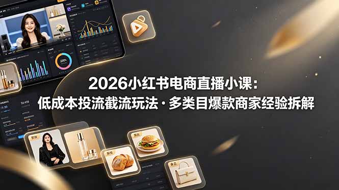 2026小红书电商直播小课，低成本投流截流玩法，多类目爆款商家经验完整拆解教学-追逐云网创
