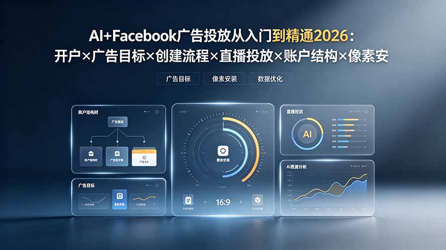 AI+Facebook广告投放从入门到精通2026：开户×广告目标×创建流程×直播投放×账户结构×像素安装×AI赋能-小目标云网创