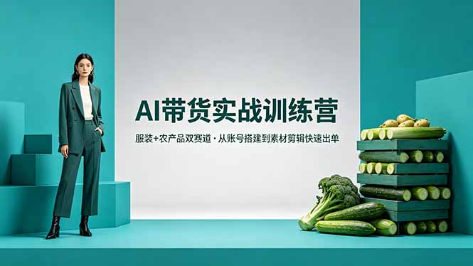 AI带货实战训练营，服装+农产品双赛道，从账号搭建到素材剪辑快速出单-opc资源站