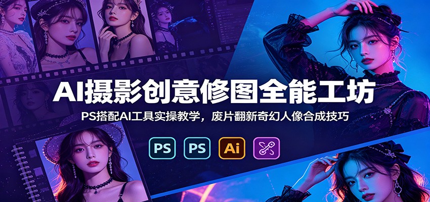 AI摄影创意修图全能工坊：PS搭配AI工具实操教学，废片翻新奇幻人像合成技巧-聚星云网创