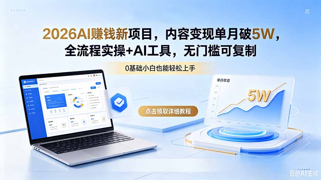 2026AI赚钱新项目，内容变现单月破5W，全流程实操+AI工具，无门槛可复制-极速搞钱云网创