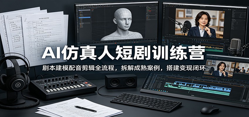 AI仿真人短剧训练营：剧本建模配音剪辑全流程，拆解成熟案例，搭建变现闭环-小目标云网创