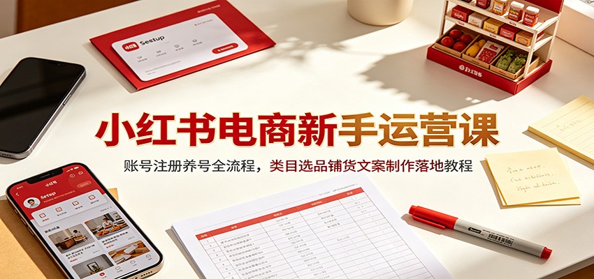 小红书电商新手运营课：账号注册养号全流程，类目选品铺货文案制作落地教程-小目标云网创