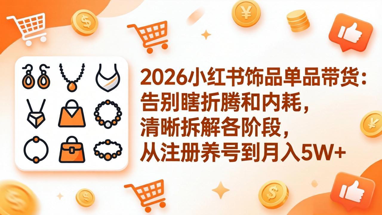 2026小红书饰品单品带货：告别瞎折腾和内耗，清晰拆解各阶段，从注册养号到月入5W+-小目标云网创