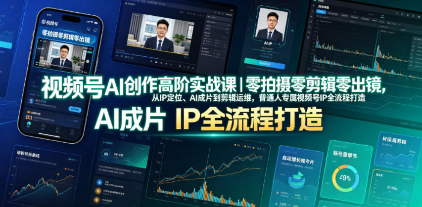 视频号AI创作高阶实战课｜零拍摄零剪辑零出镜，从IP定位、AI成片到剪辑运维，普通人专属视频号IP全流程打造-网创联盟云网创