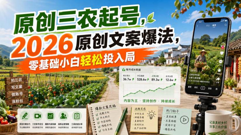 原创三农起号，2026原创文案爆法，零基础小白轻松投入局-小目标云网创