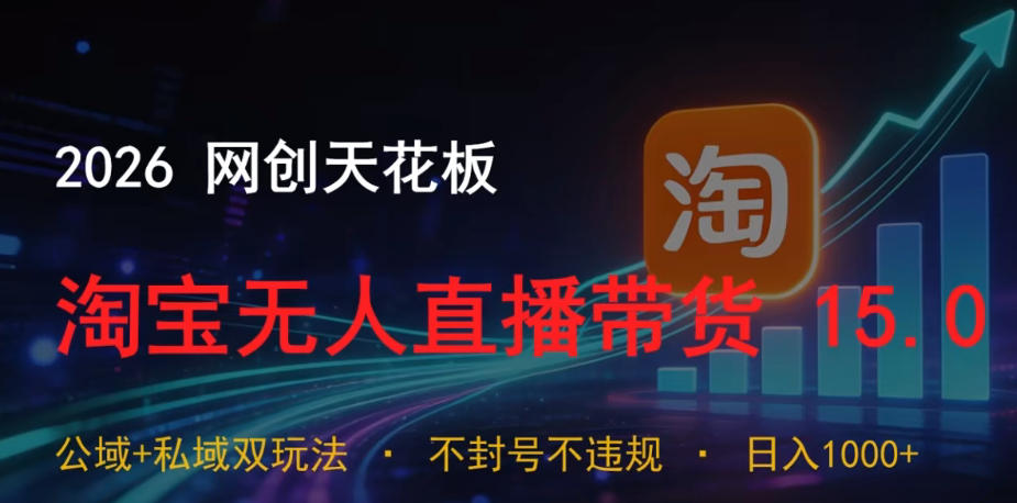 2026网创天花板，淘宝无人直播带货15.0，公域+私域双玩法，日入1k+，不违规不封号【揭秘】-灵感工坊云网创