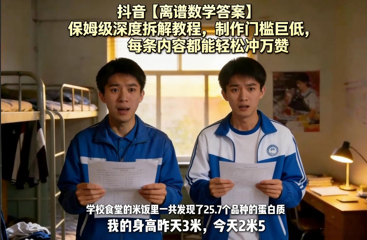 抖音【离谱数学答案】保姆级深度拆解教程，制作门槛巨低，每条内容都能轻松冲万赞，附详细步骤-璞创优选云网创