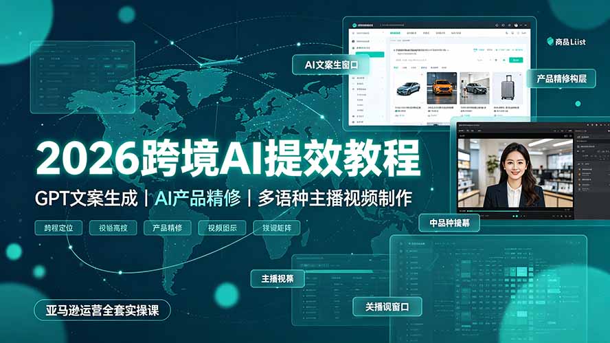 2026跨境AI提效教程·GPT文案生成｜AI产品精修｜多语种主播视频制作，亚马逊运营全套实操课-小目标云网创