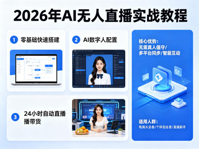 2026年AI无人直播实战教程，零基础也能快速搭建AI数字人无人直播间，实现24小时自动直播带货-小目标云网创