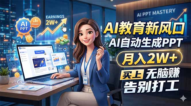 AI教育新风口，AI自动生成PPT，月入2W+，无脑赚，告别打工-创富云网创