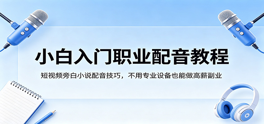 小白入门职业配音教程，短视频旁白小说配音技巧，不用专业设备也能做高薪副业-小目标云网创
