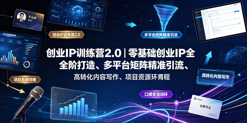 创业IP训练营2.0｜零基础创业IP全阶打造、多平台矩阵精准引流、高转化内容写作、项目资源对接与口碑变现闭环课程-小目标云网创
