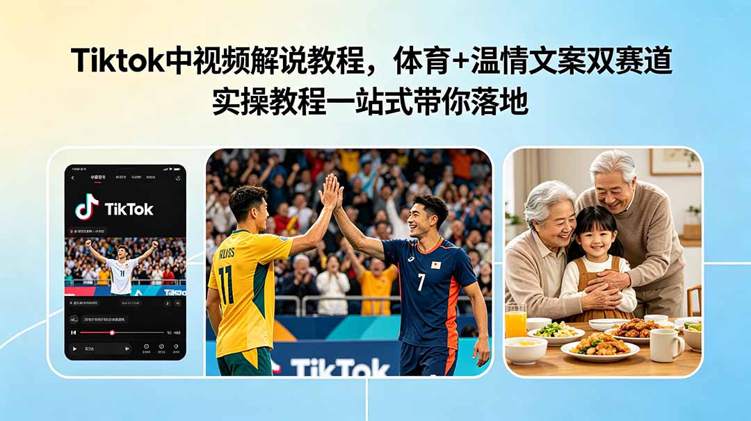 Tiktok中视频解说教程，体育+温情文案双赛道实操教程一站式带你落地-小目标云网创