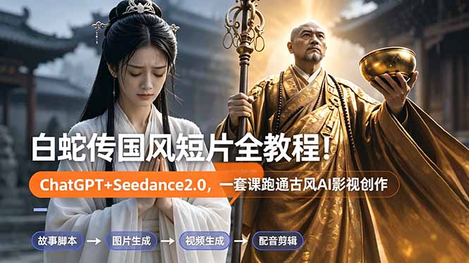 白蛇传-国风短片全教程！ChatGPT+Seedance2.0，一套课跑通古风AI影视创作-一个小目标资源站