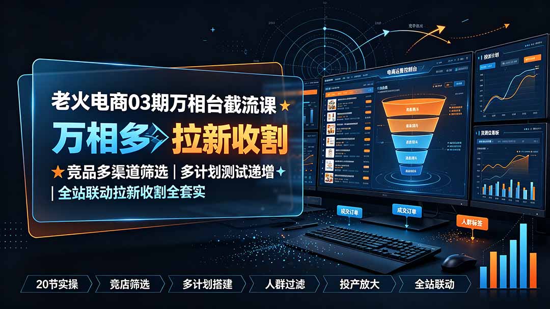 老火电商03期万相台截流课：竞品多渠道筛选｜多计划测试递增｜全站联动拉新收割全套实操教学-小目标云网创