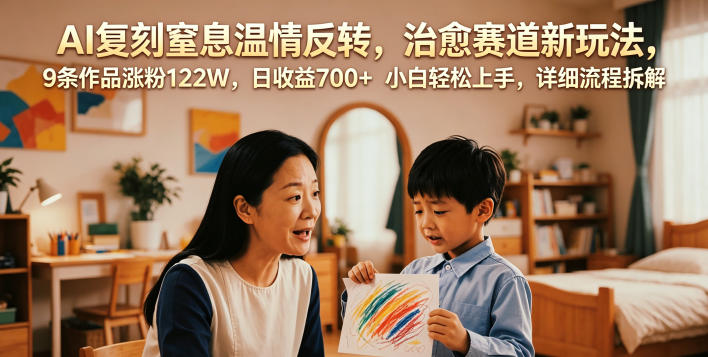 AI复刻窒息温情反转，治愈赛道新玩法，9条作品涨粉122W，日收益700+ 小白轻松上手，详细流程拆解-小目标云网创