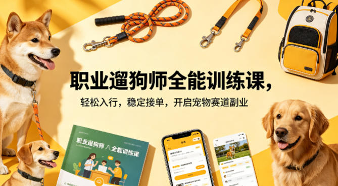 职业遛狗师全能训练课，轻松入行，稳定接单，开启宠物赛道副业-聚星云网创