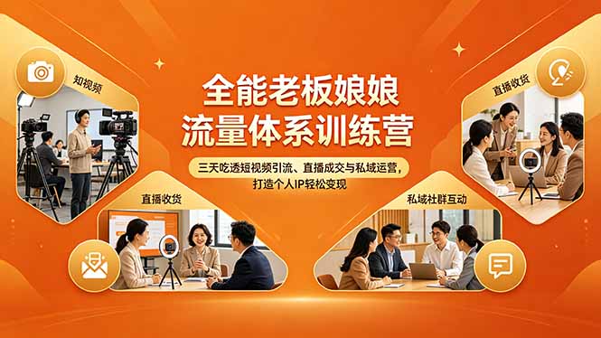 全能老板娘流量体系训练营，三天吃透短视频引流、直播成交与私域运营，打造个人IP轻松变现-小目标云网创