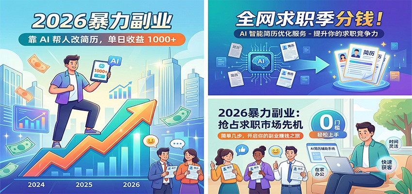 2026暴力副业:靠AI帮人改简历,单日收益1000+,全网求职季分钱-小目标云网创
