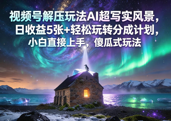视频号解压玩法AI超写实风景，日收益5张+轻松玩转分成计划，小白直接上手，傻瓜式玩法-opc资源站