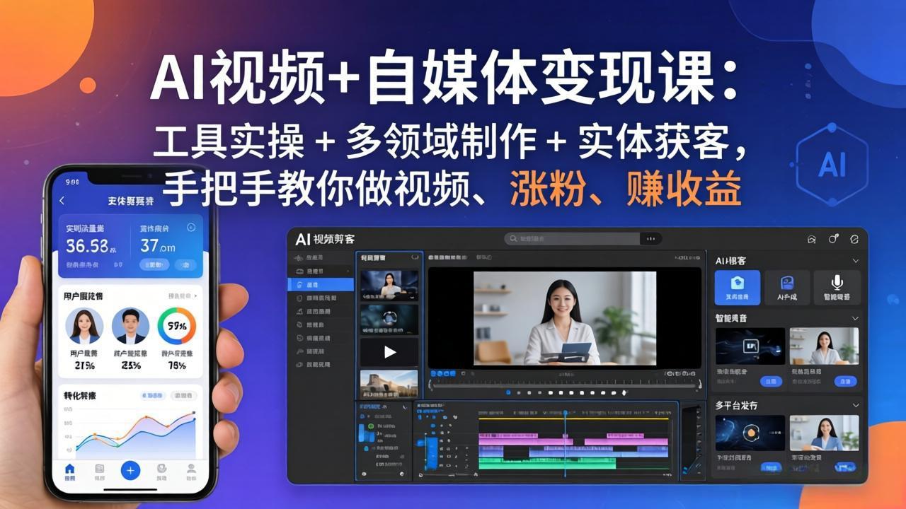 AI视频+自媒体变现课:工具实操 + 多领域制作 + 实体获客,手把手教你做视频、涨粉、赚收益-小目标云网创