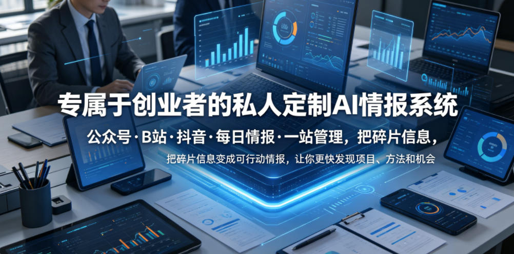 专属于创业者的私人定制AI情报系统,公众号·B站·抖音·每日情报·一站管理,把碎片信息变成可行动情报,让你更快发现项目、方法和机会-小目标云网创