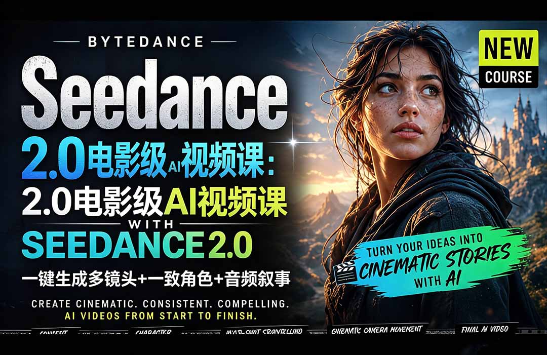 Seedance 2.0电影级AI视频课：一键生成多镜头+一致角色+音频叙事-沐沐云网创
