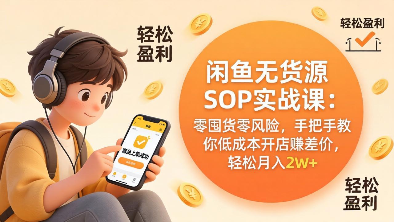 闲鱼无货源SOP实战课：零囤货零风险，手把手教你低成本开店赚差价，轻松月入2w+-小目标云网创