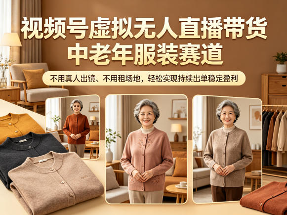 视频号虚拟无人直播带货中老年服装赛道，不用真人出镜、不用租场地，轻松实现持续出单稳定盈利-灵感工坊云网创